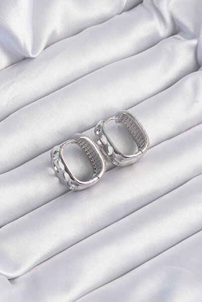 Skygo Brass Silver Color Zircon Stone Minimal Hoop Earrings - Tj-Bkp9201