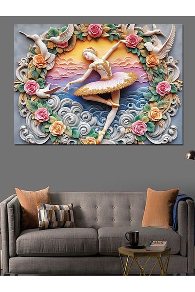 Tablomega Canvas Decorativ Balerina Si Pasari - Tabla din Lemn MDF