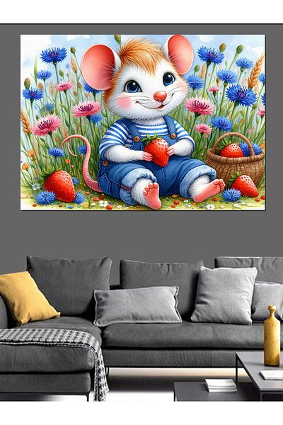 Tablomega Pânză decorativă Mouse Eating Strawberries - Lemn MDF