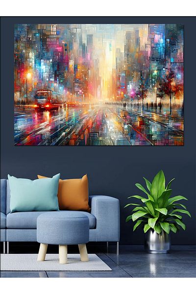 Tablomega Pânză decorativă cu peisaj urban colorat - pictură din lemn MDF