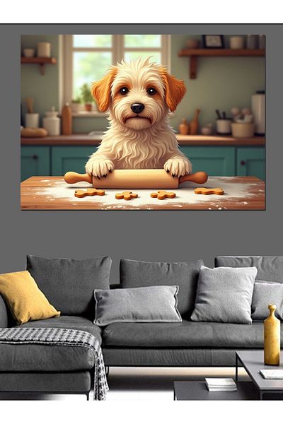 Tablomega Pânză decorativă cu figură de câine care face prăjituri - Lemn MDF