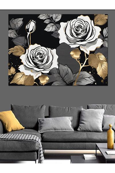 Tablomega Pânză decorativă cu trandafiri albi - Lemn MDF
