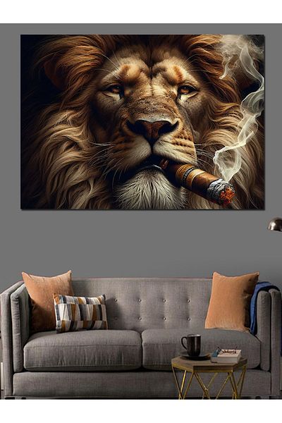Tablomega Lion Smoking Cigarette Canvas Decorativ - MDF Lemn