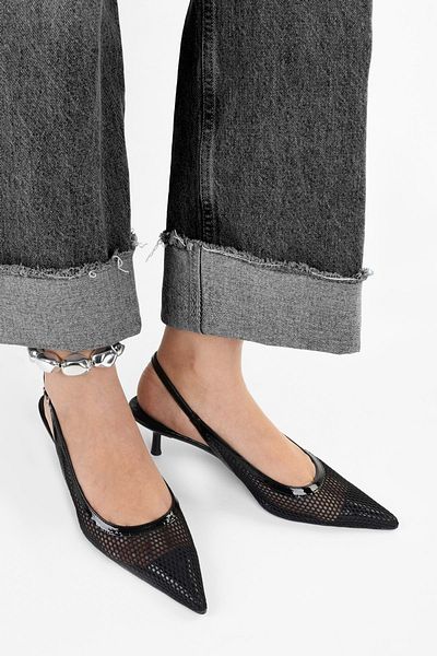 Shoeberry Women's Crush Black Mesh Detailed Stiletto