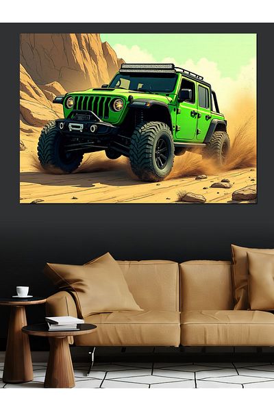 Tablomega Pânză decorativă Green Jeep Desert - Lemn MDF
