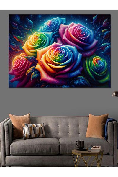 Tablomega Pânză decorativă cu trandafiri colorați - Lemn MDF