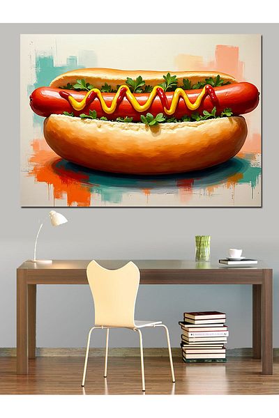 Tablomega Πολύχρωμο Hot Dog Illustration Διακοσμητικός καμβάς - Ξύλινος πίνακας MDF