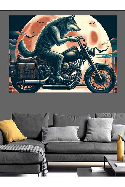 Tablomega Pânză decorativă Biker Wolf And Moon - Lemn MDF