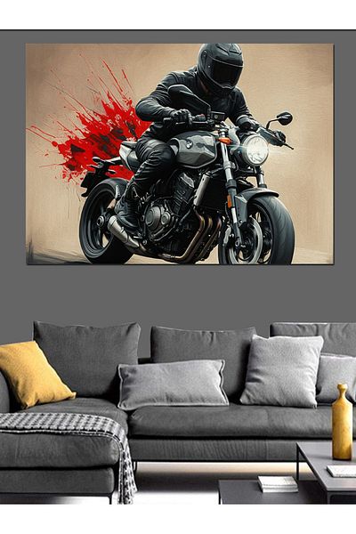 Tablomega Pânză decorativă de acțiune motociclete neagră - pictură din lemn MDF