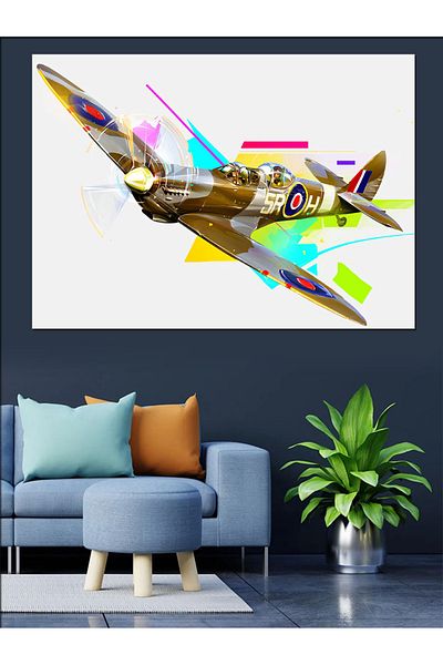Tablomega Pânză decorativă cu avion de luptă retro - Lemn MDF