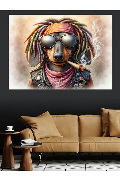 Tablomega Câine Rastafarian Fumător Pânză Decorativă - Lemn MDF