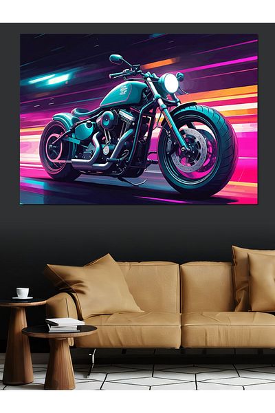 Tablomega Pânză Decorativă Motocicletă Neon - Lemn MDF