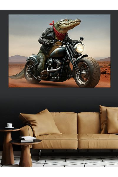 Tablomega Pânză Decorativă Crocodil Motocicletă - Lemn MDF