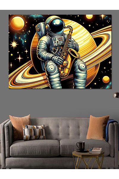 Tablomega Astronaut pe Saturn Canvas Decorativ - Lemn MDF