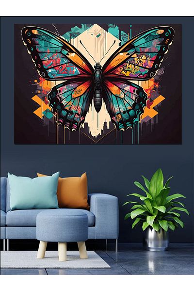 Tablomega Pânză decorativă Fluture Colorat - Lemn MDF