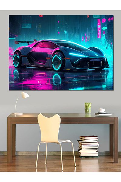 Tablomega Pânză decorativă Neon Sports Car - Lemn MDF