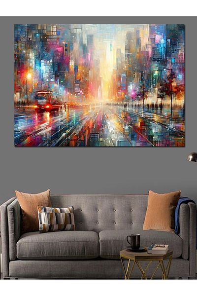 Tablomega Pânză decorativă cu peisaj urban colorat - pictură din lemn MDF