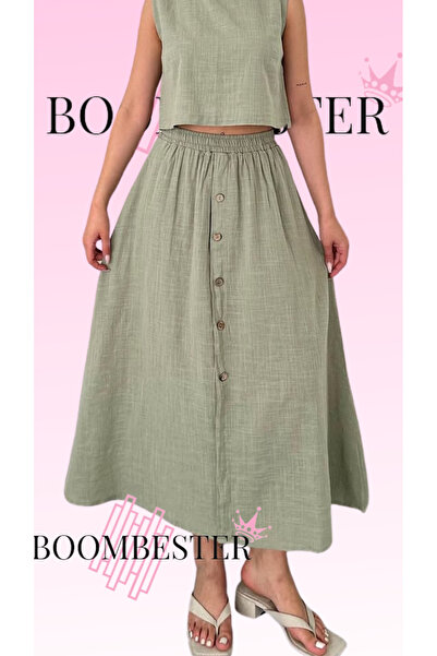 BoomBester Women's Buttoned 100% Cotton Flam Long Skirt - Bohemian Skirt