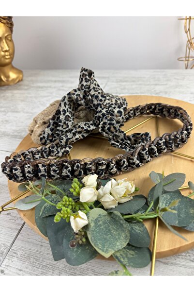 SEDEF TAKI Leopar kumaşlı ahşap kemer