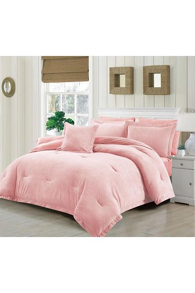Generic En Zone Winter Double Bedspread 8 Pieces || Pink