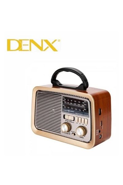 Denx مكبر صوت هاي فاي، راديو FM-AM-SW، خشب بني، بلوتوث، صوت محمول، بطاقة ذاكرة، قرص فلاش USB، تشغيل AUX