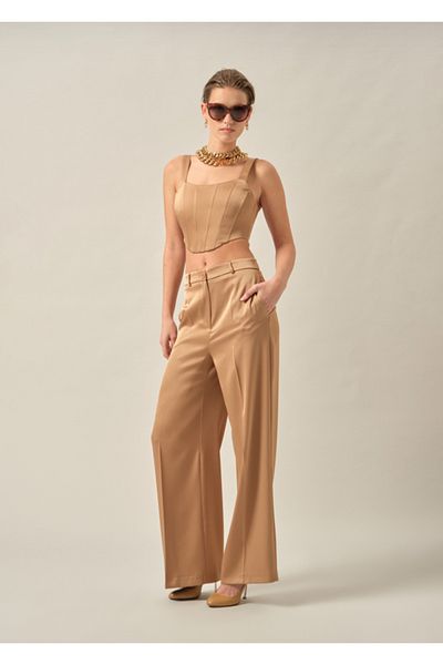 astakosmoda Camel Bird-Eyed Bustier Pants Suit