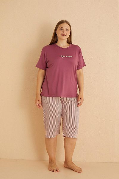 Pijamaevi Pflaume Nacht Modus gemustert Bambus Capri Kurzarm Battal Pyjama Set