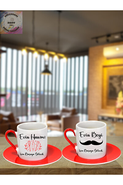 Asay Baskı Evin Beyi Evin Hanımı  Kişiye Özel Türk Kahve Fincanı