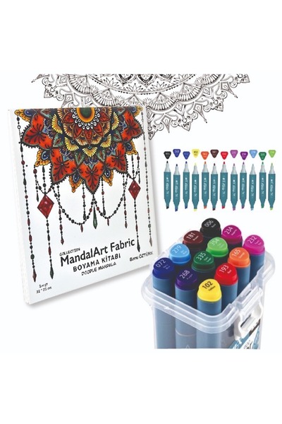 Mandalart Fabric Mandala Boyama Kitabı, 12’li Marker Set ile Birlikte, 32*32 cm