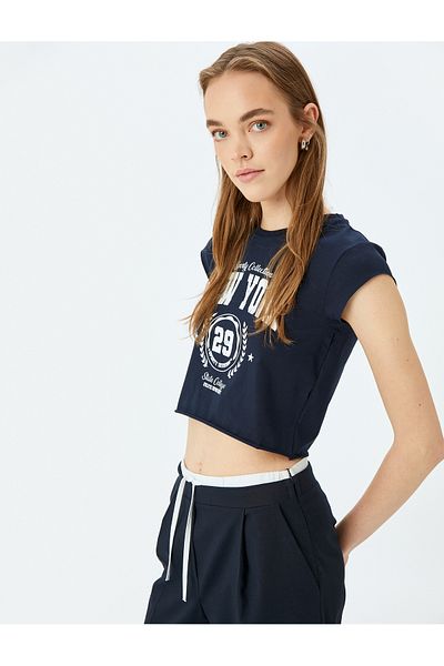 Koton Navy Blue Women's T-Shirt 5Sal10112Ik