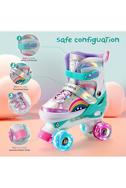 MAAS Roller Skates for Kids, Adjustable, Colourful Design, with LED Lights Size 31-34