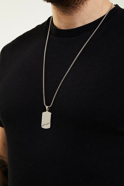 Fjellor Men's Silver Color Special Design Pattern Plate Pendant, Stainless Steel