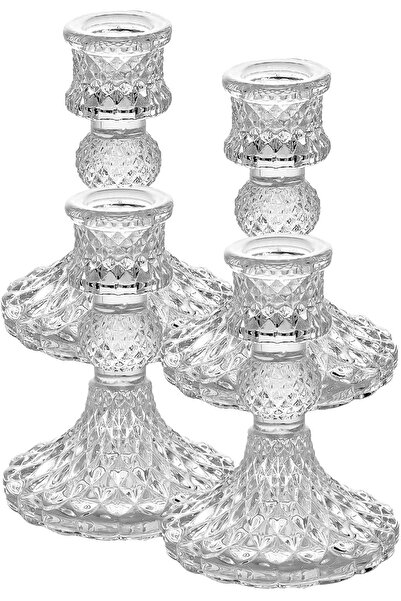 Home Zone 4 قطع من حاملات الشموع الزجاجية الماسية المدببة لتزيين الطاولة المر...
