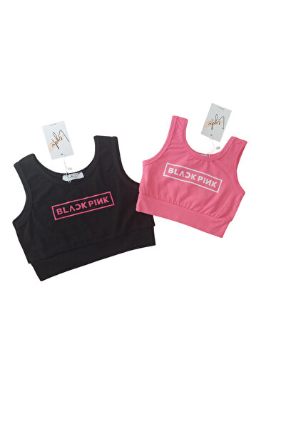 Leydukids çocuk bluz crop ikili fuşya ve siyah blackpink
