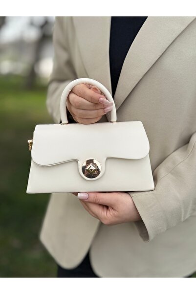 DEV 3 ADAM Geantă de umăr și crossbody pentru femei, model cutie elegantă și elegantă, crem