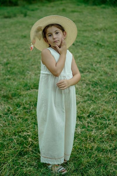 Gülümse Baby Children's Jumpsuit Alice Girl's Linen Jumpsuit
