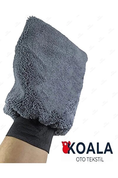 KoalaOtoTekstil Mikrofiber Yumuşak Araba Oto Yıkama Eldiveni Gri Bez