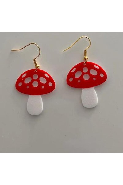 AlaSwan Red Mushroom Themed Plastic Earrings with Colorful Figures - Lightwei...