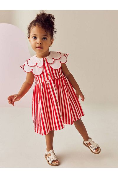 Next Baby 100% Cotton Red Heart Neck Dress