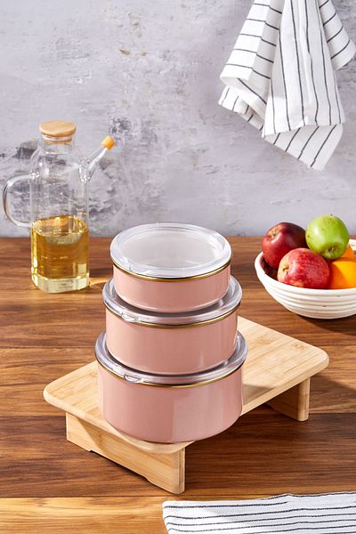 Bonera Enameled 6-Piece Brown Inside Cream Storage Container Set