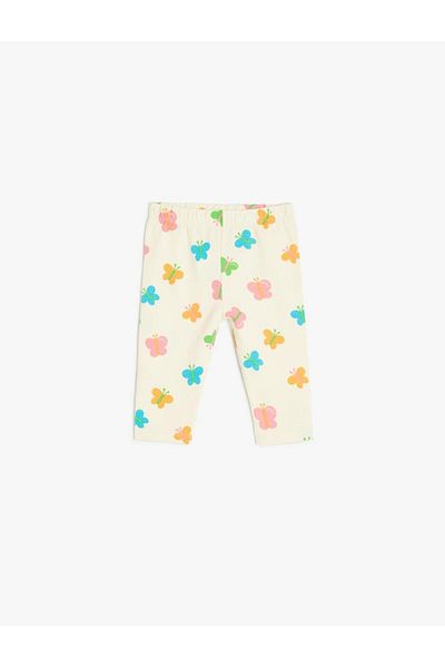 Koton Baby Girl Butterfly Patterned Elastic Waist Cotton Capri Leggings