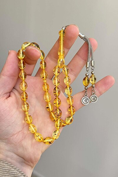 TESBİHKENTİ Güzel Çekimli Fosilli Toz Kehribar Tesbih