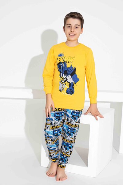 ETHEM TEKSTİL Boy's Yellow Character Printed 100% Cotton Pajama Set
