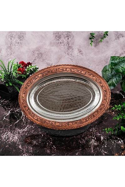 DMT COPPER HOME Gaziantep Copper Embroidered-tatoured Presentation-Accenter Plate Width: 30cm
