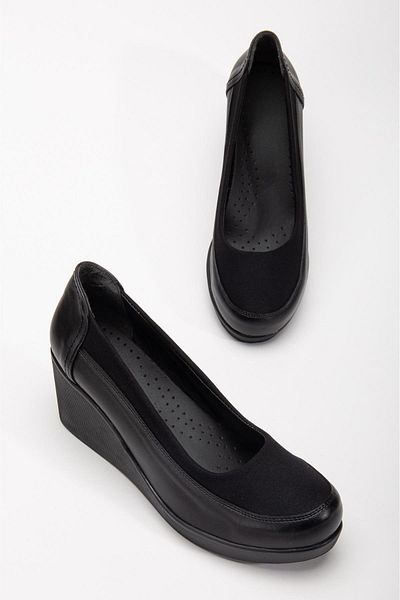 Dilimler Ayakkabı Women's Wedge Heel Shoes Black Stretch Orthopedic