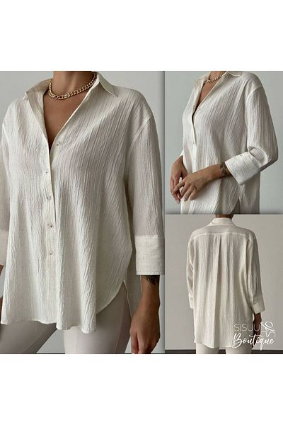 Quzu Relaxed Fit Oversize Shirt - Long Sleeve, Trendy Model
