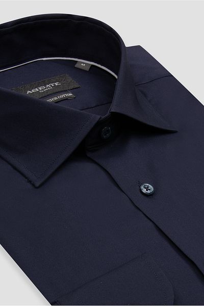 Abbate Enzo Poplin Stretch Cotton Slim Fit Navy Blue Classic Collar Men's Shirt