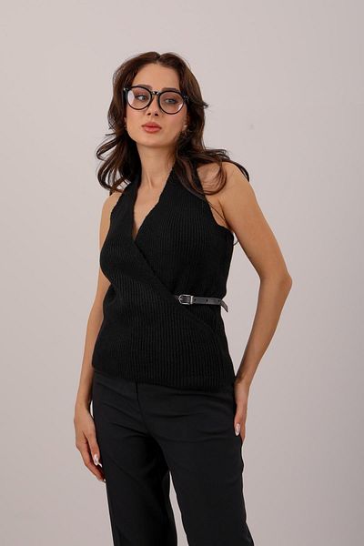 FACETTE Pulover negru de damă, fără spate, cu decolteu