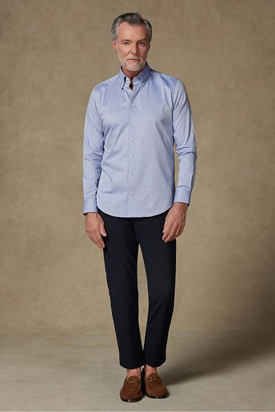 Abbate Carlo Dobby Cotton Slim Fit Collar Blue Patterned Button Collar Men's Shirt