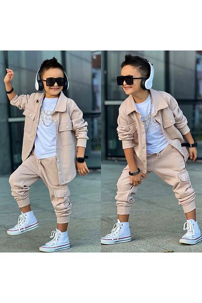 JOYBOY KİDS Black Pocket Flap Shirt Stain Daily 3-Piece Suit Sport